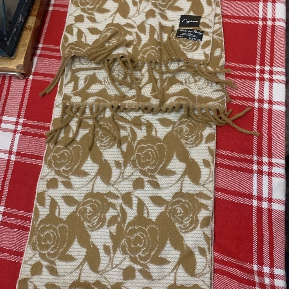 Cejon Italian Scarf with Leaf Design in Brown and Cream